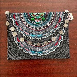 NWT Fair Trade Boho Embroidered Coins Handmade in Thailand Clutch